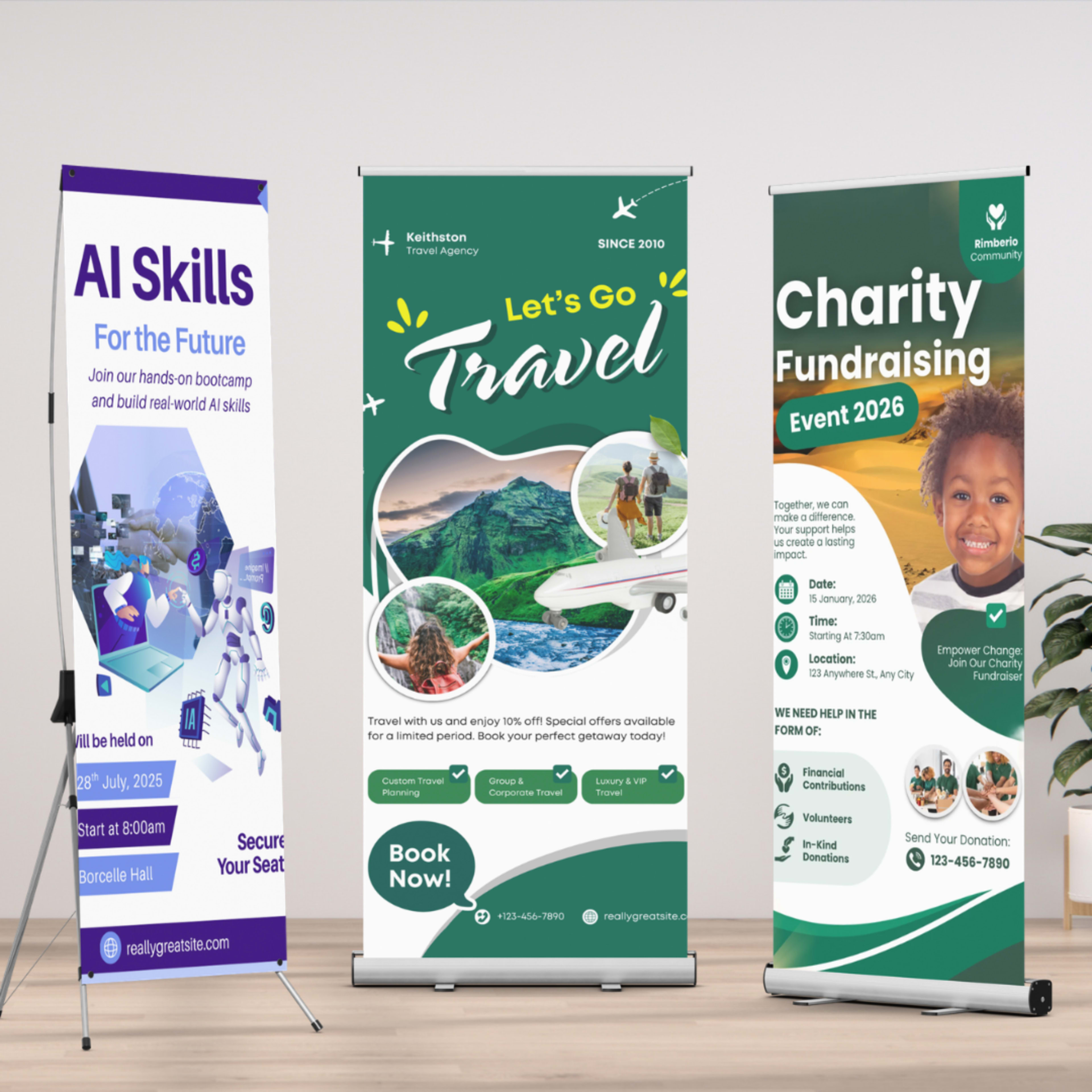 Roll-up banner on a stand at an exhibition