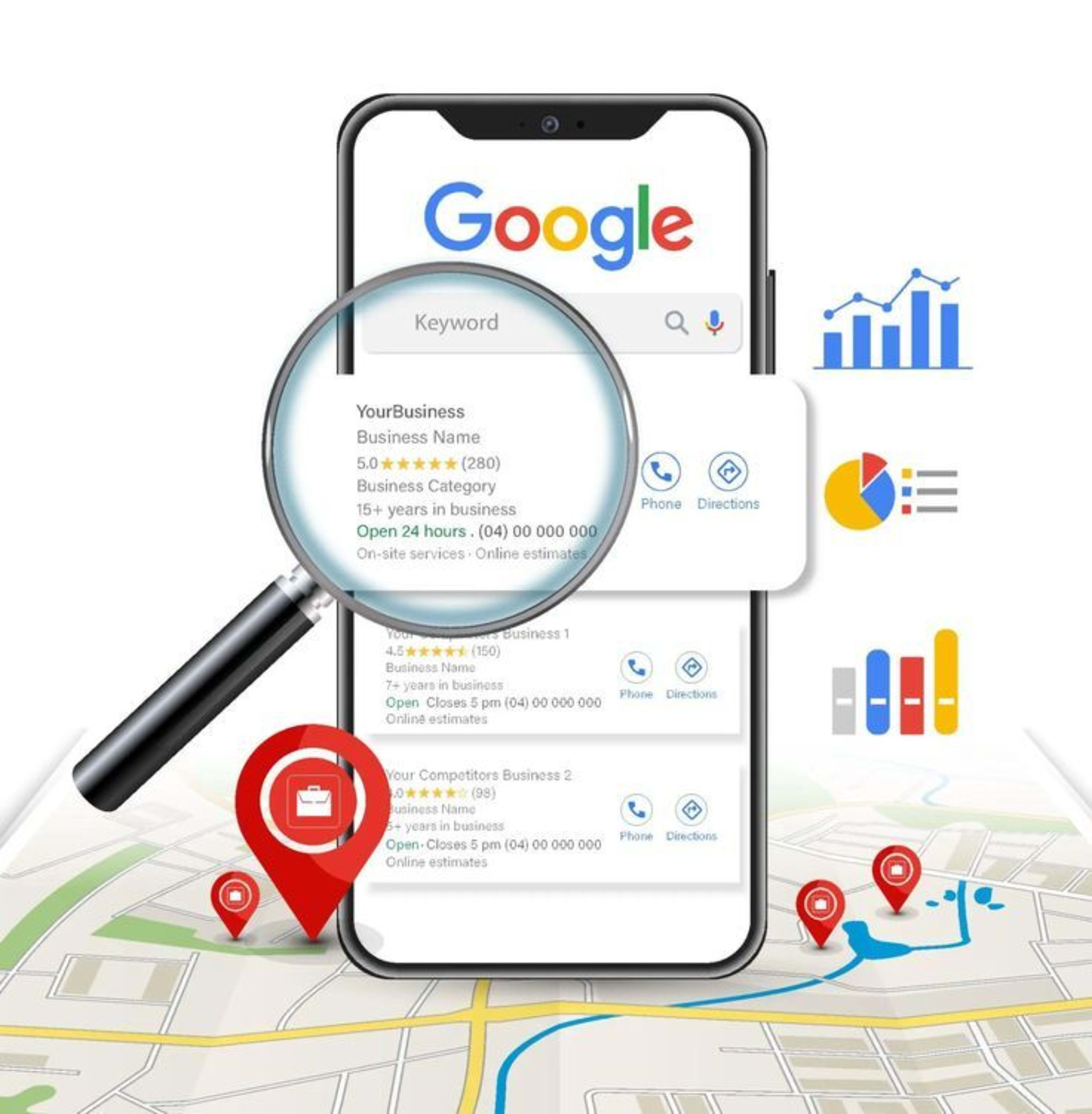 Nairobi map with local business pins
